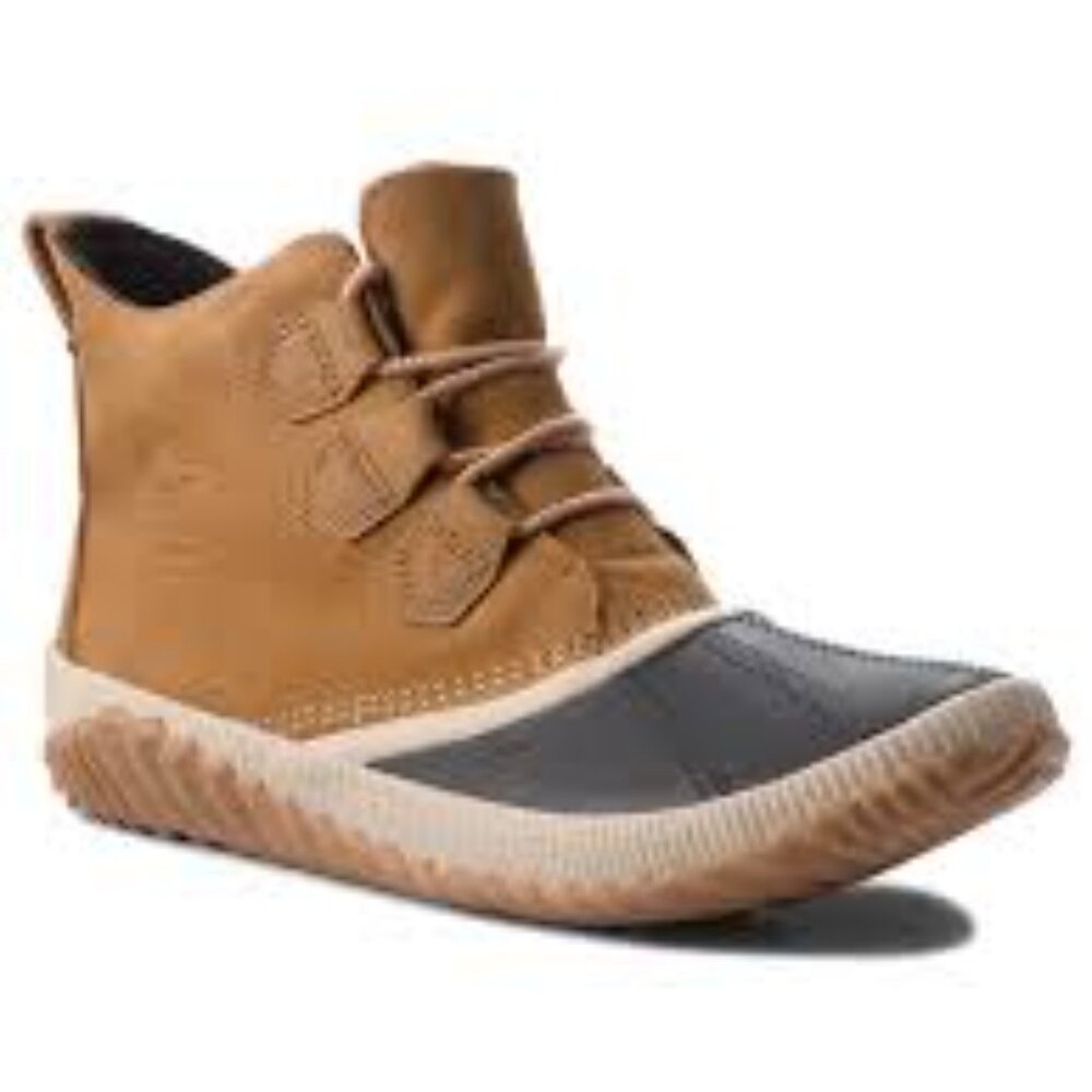 Sorel Women's Tan Black Out N About Plus NL3069-286 Leather‎ Ankle Duck Boot 8